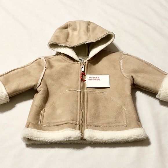 NWT - Vintage Baby Gap Faux Shearling Zip-Front Hooded Jacket w/Pockets- Newborn - Picture 2 of 13